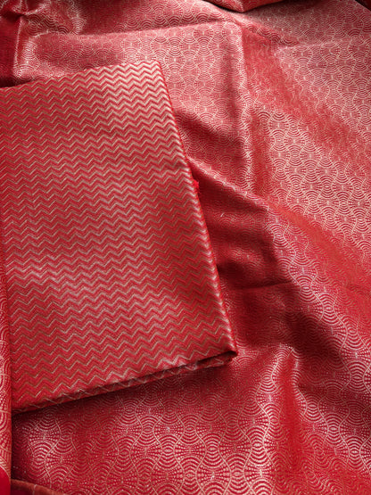 Red cotton tissue silk suit set