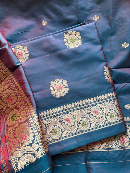 Blue dhoop chau katan by katan silk suit set