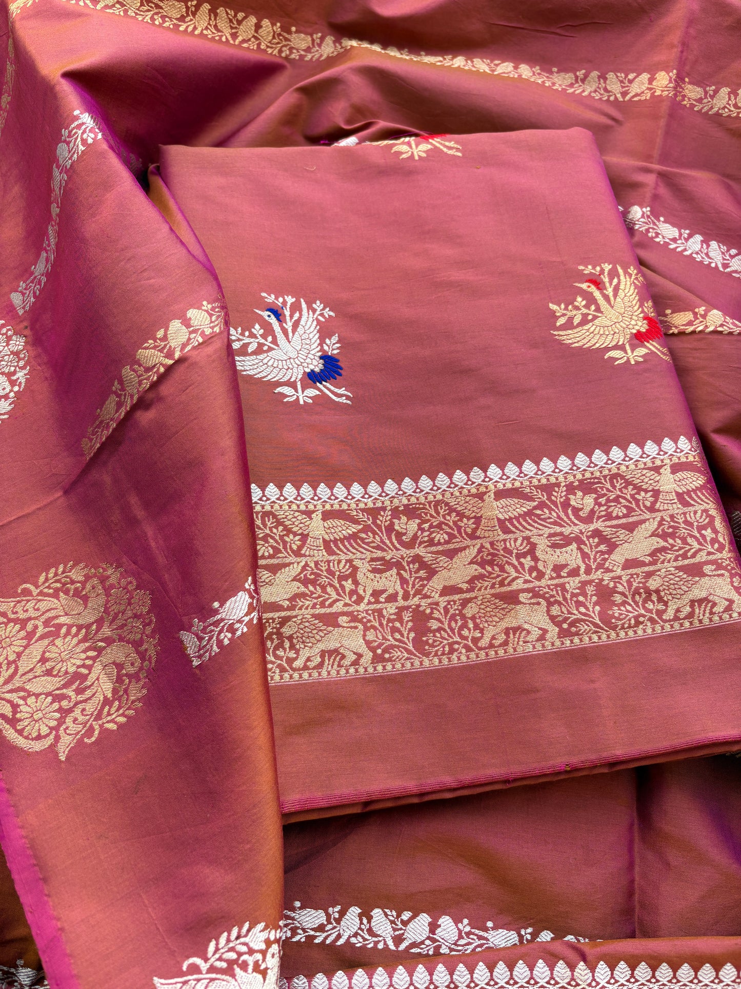 Rust dhoop chau katan by katan silk kadhwa suit set