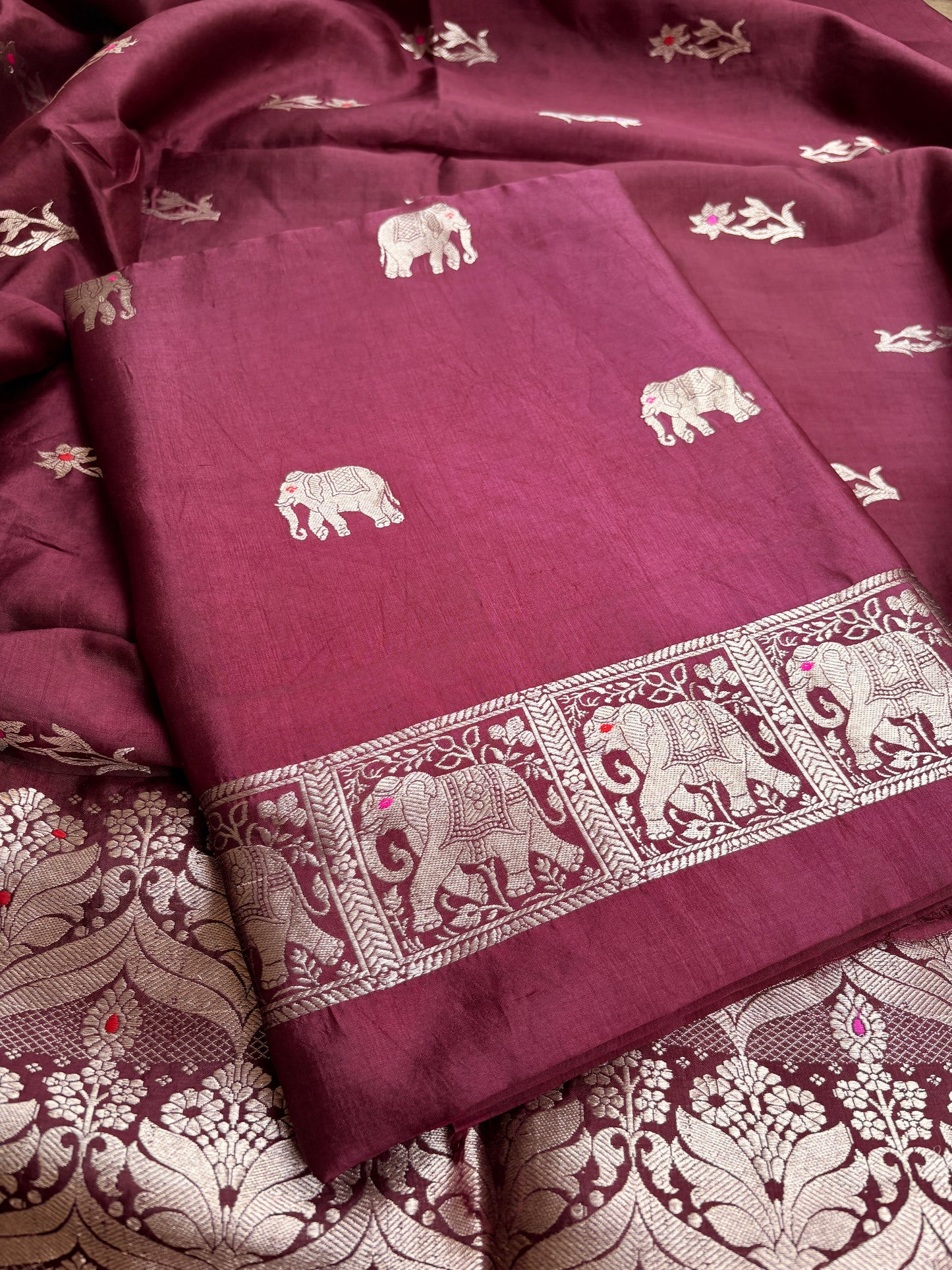 Maroon pure silk kadhwa suit set