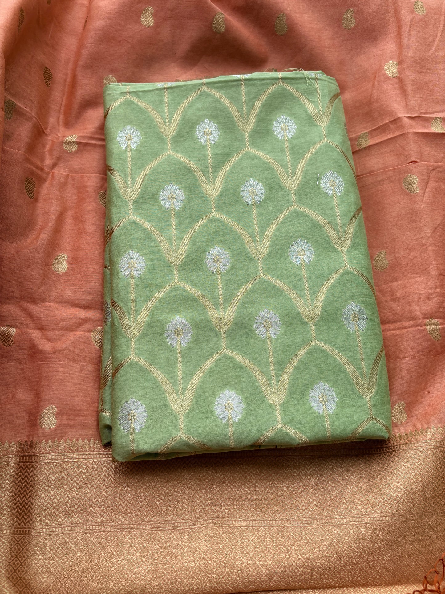 Green kurta with peach dupatta cotton silk suit set