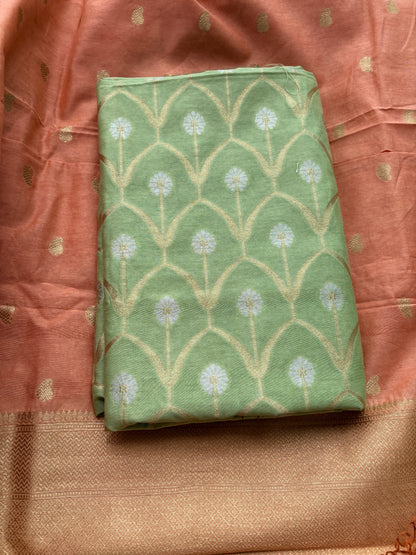 Green kurta with peach dupatta cotton silk suit set