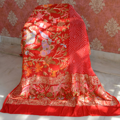 Red Khaddi georgette figure dupatta