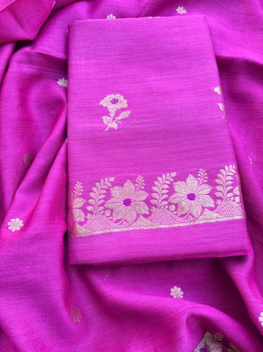 Pink moonga silk kadhwa suit set