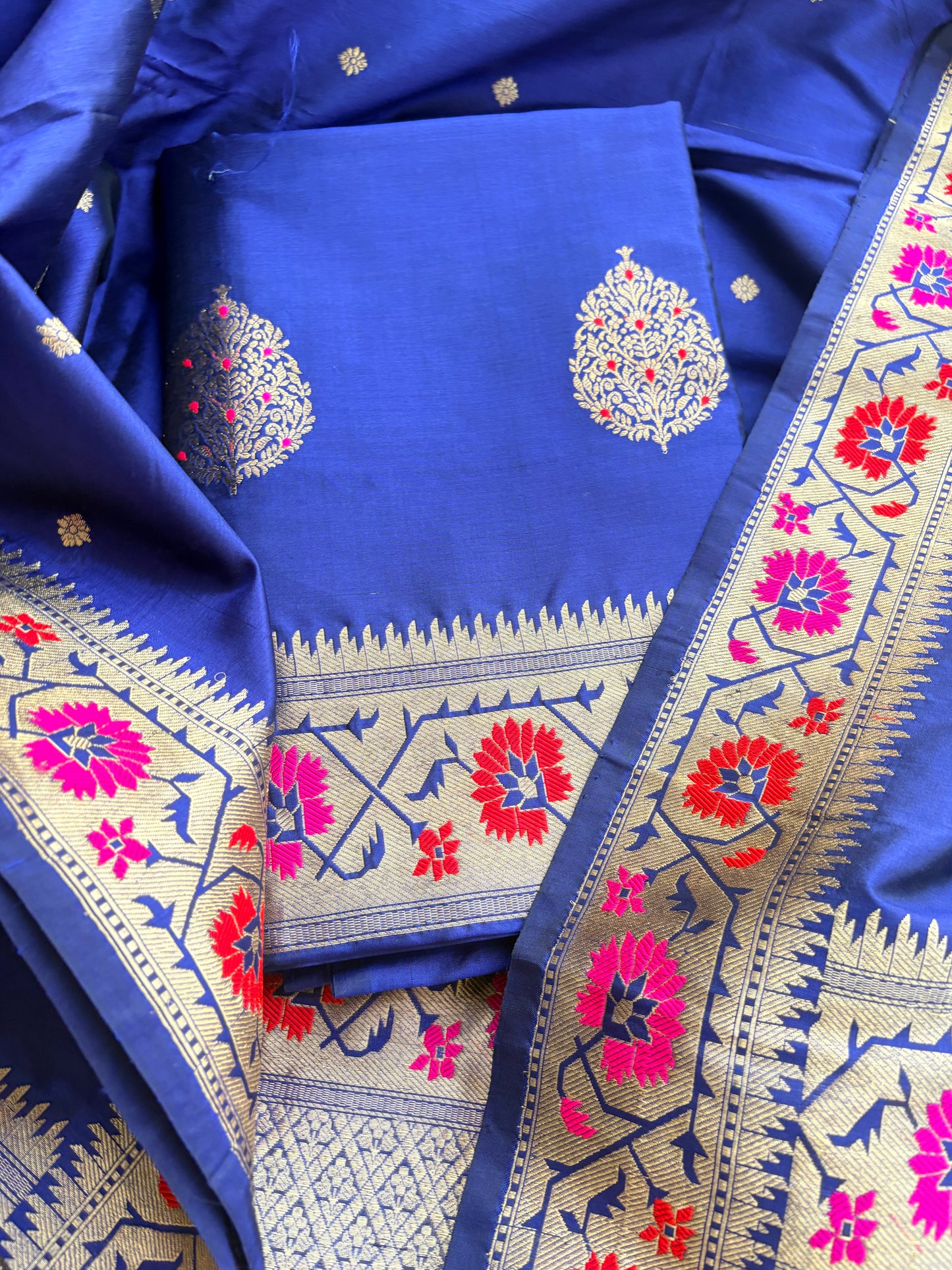 Blue katan by Katan silk kadhwa paithani weave suit set