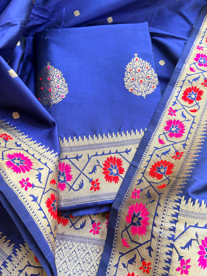 Blue katan by Katan silk kadhwa paithani weave suit set
