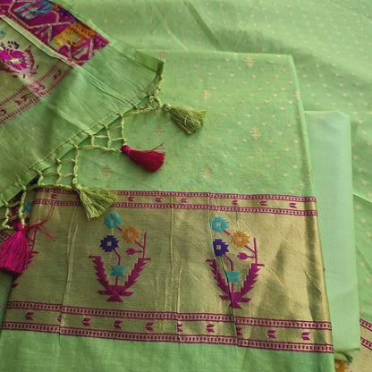 Light green paithani weaving chanderi 3 piece suit.