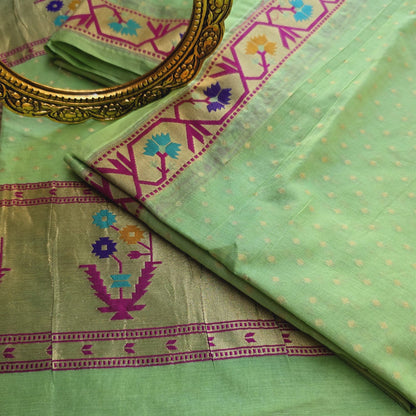 Light green paithani weaving chanderi 3 piece suit.