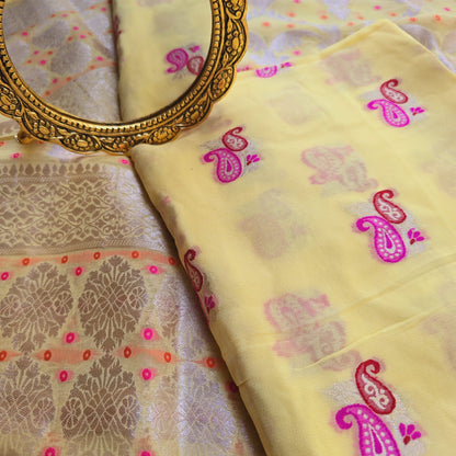 Yellow premium georgette Meenakari suit set