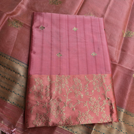 Pink katan silk kurta and kora silk dupatt , plain katan silk bottom