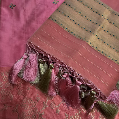 Pink katan silk kurta and kora silk dupatt , plain katan silk bottom