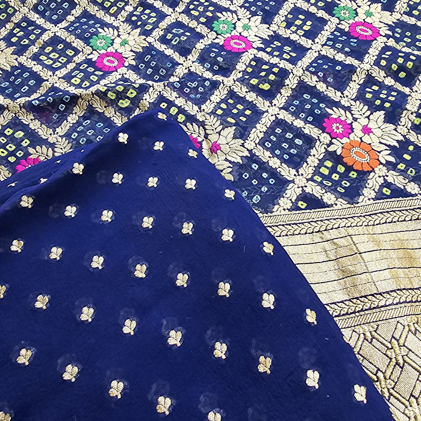 Blue khaddi georgette kurta and bandhani dupatta