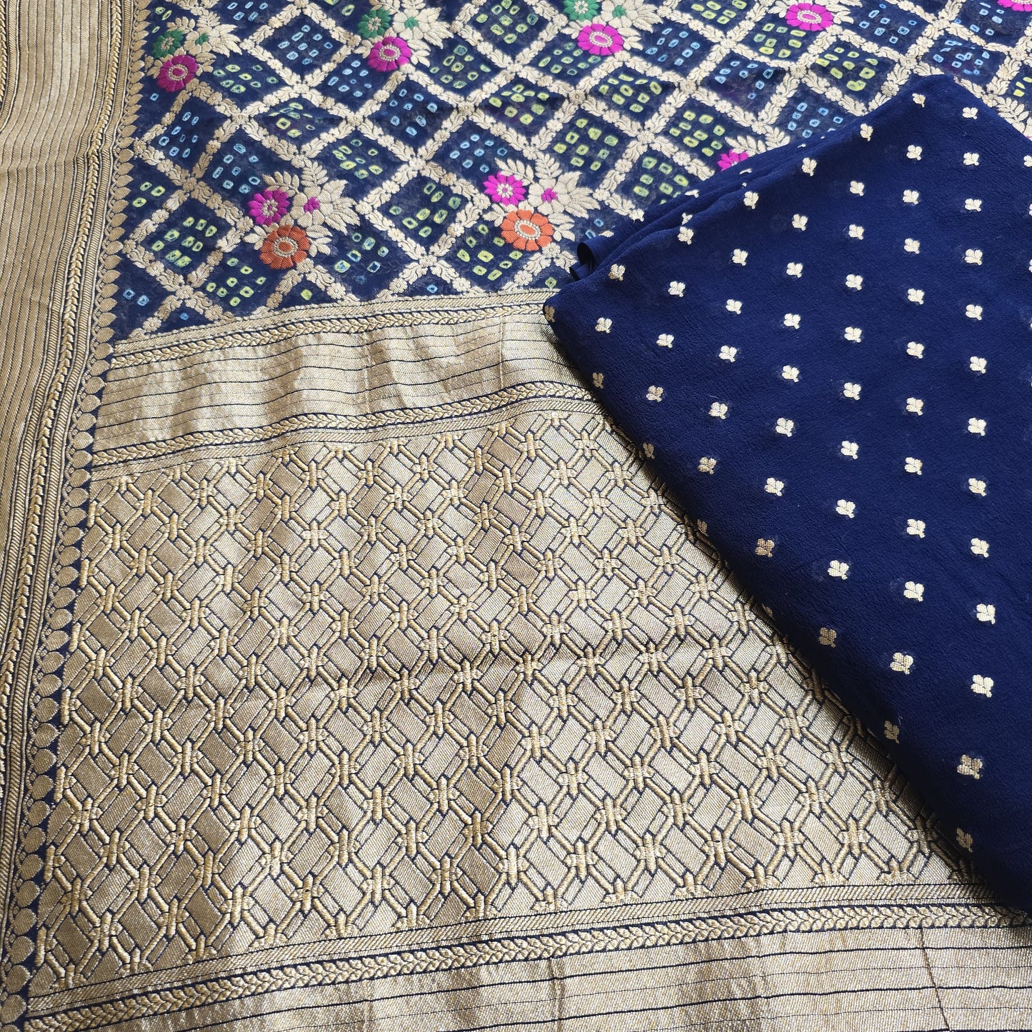 Blue khaddi georgette kurta and bandhani dupatta