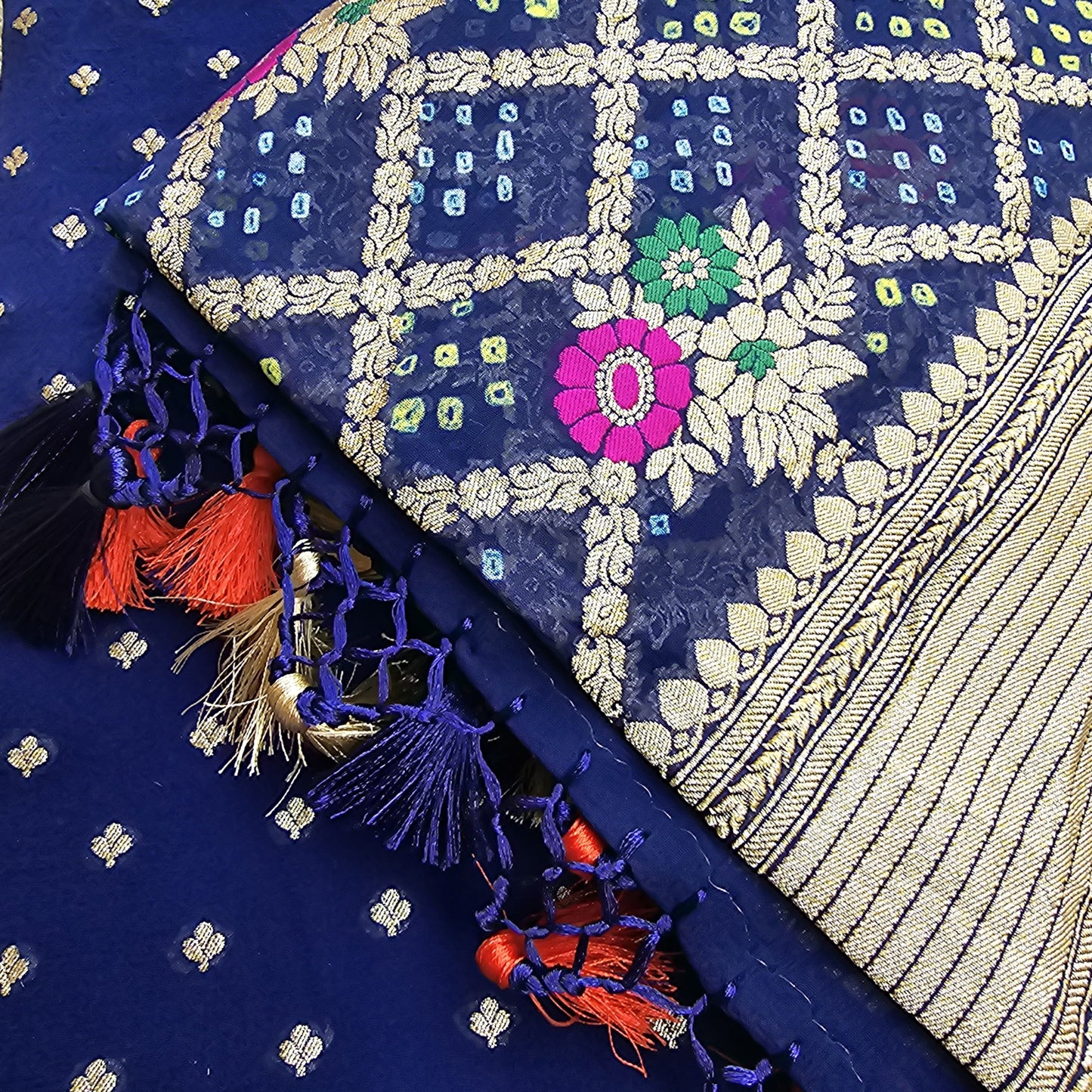 Blue khaddi georgette kurta and bandhani dupatta