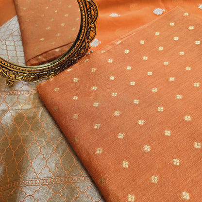 Orange moonga silk kurta , khaddi georgette dupatta,plain moonga silk bottom