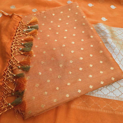 Orange moonga silk kurta , khaddi georgette dupatta,plain moonga silk bottom