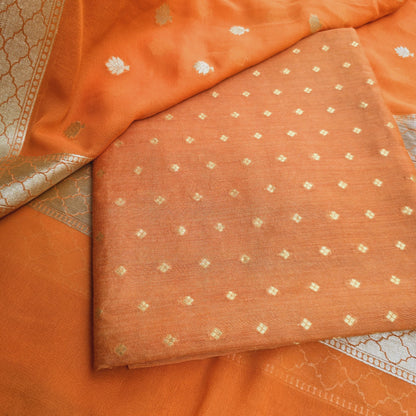 Orange moonga silk kurta , khaddi georgette dupatta,plain moonga silk bottom