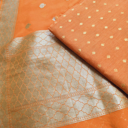 Orange moonga silk kurta , khaddi georgette dupatta,plain moonga silk bottom