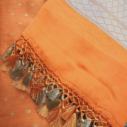 Orange moonga silk kurta , khaddi georgette dupatta,plain moonga silk bottom