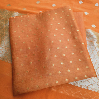 Orange moonga silk kurta , khaddi georgette dupatta,plain moonga silk bottom