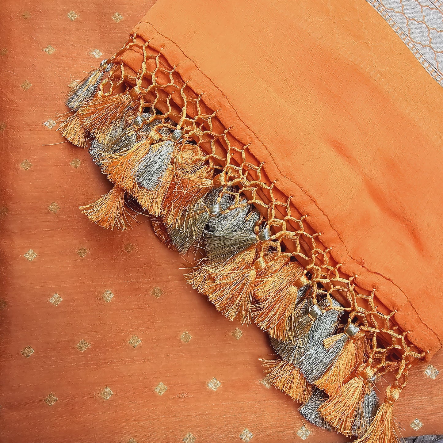 Orange moonga silk kurta , khaddi georgette dupatta,plain moonga silk bottom