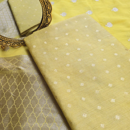 Lemon moonga kurta, khaddi georgette dupatta and plain moonga bottom