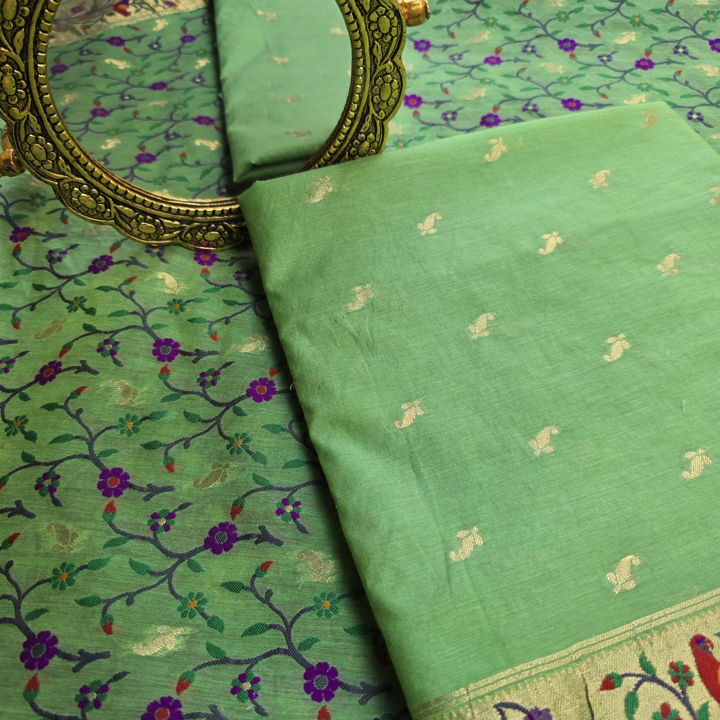 Green paithani inspired chanderi suit set