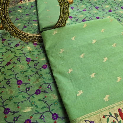 Green paithani inspired chanderi suit set