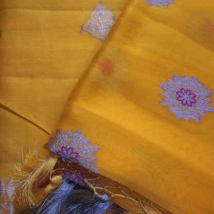 Yellow chiniya silk kurta, meenadar dupatta and plain bottom