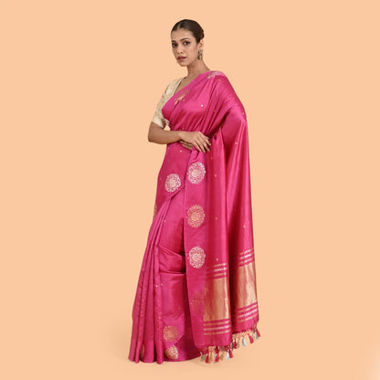 Pink mango silk kadhwa saree