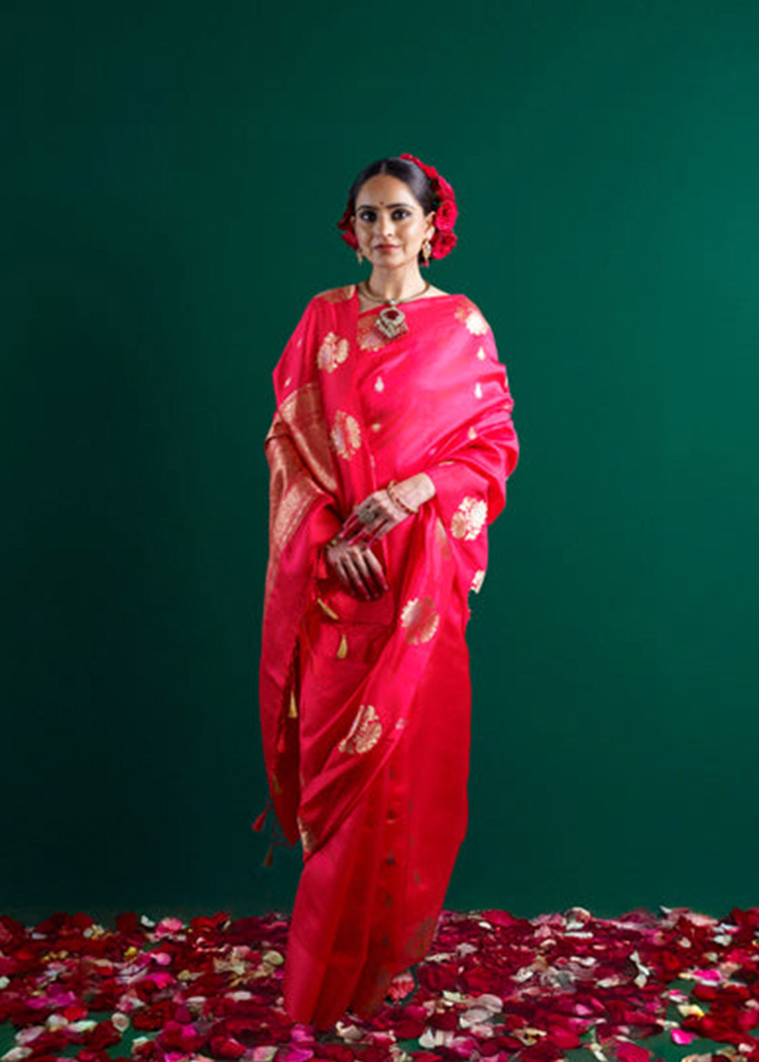 Red raw mango  silk saree with katan satin border