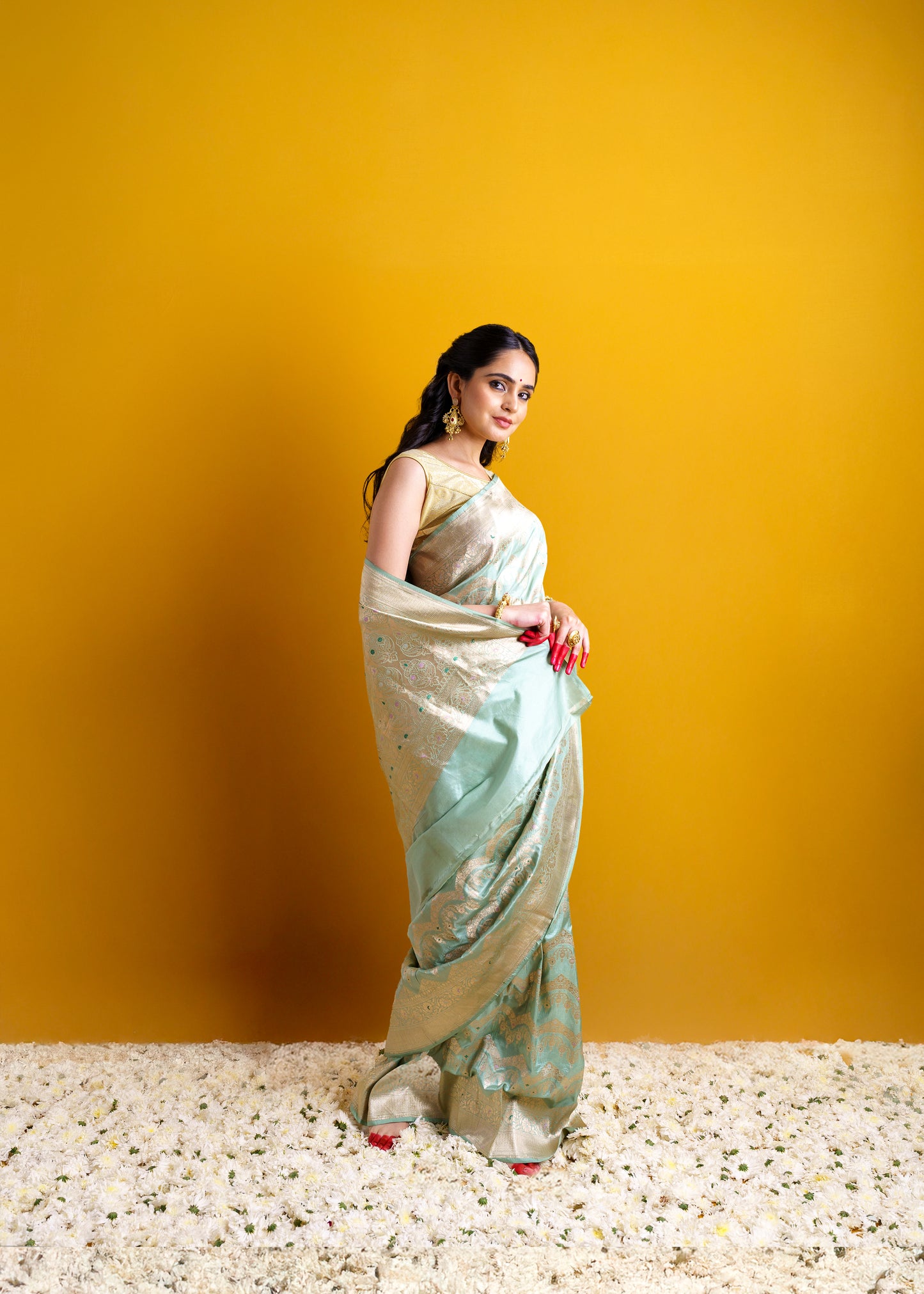 Pista Green Katan silk saree