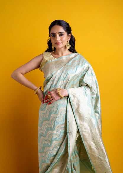 Pista Green Katan silk saree