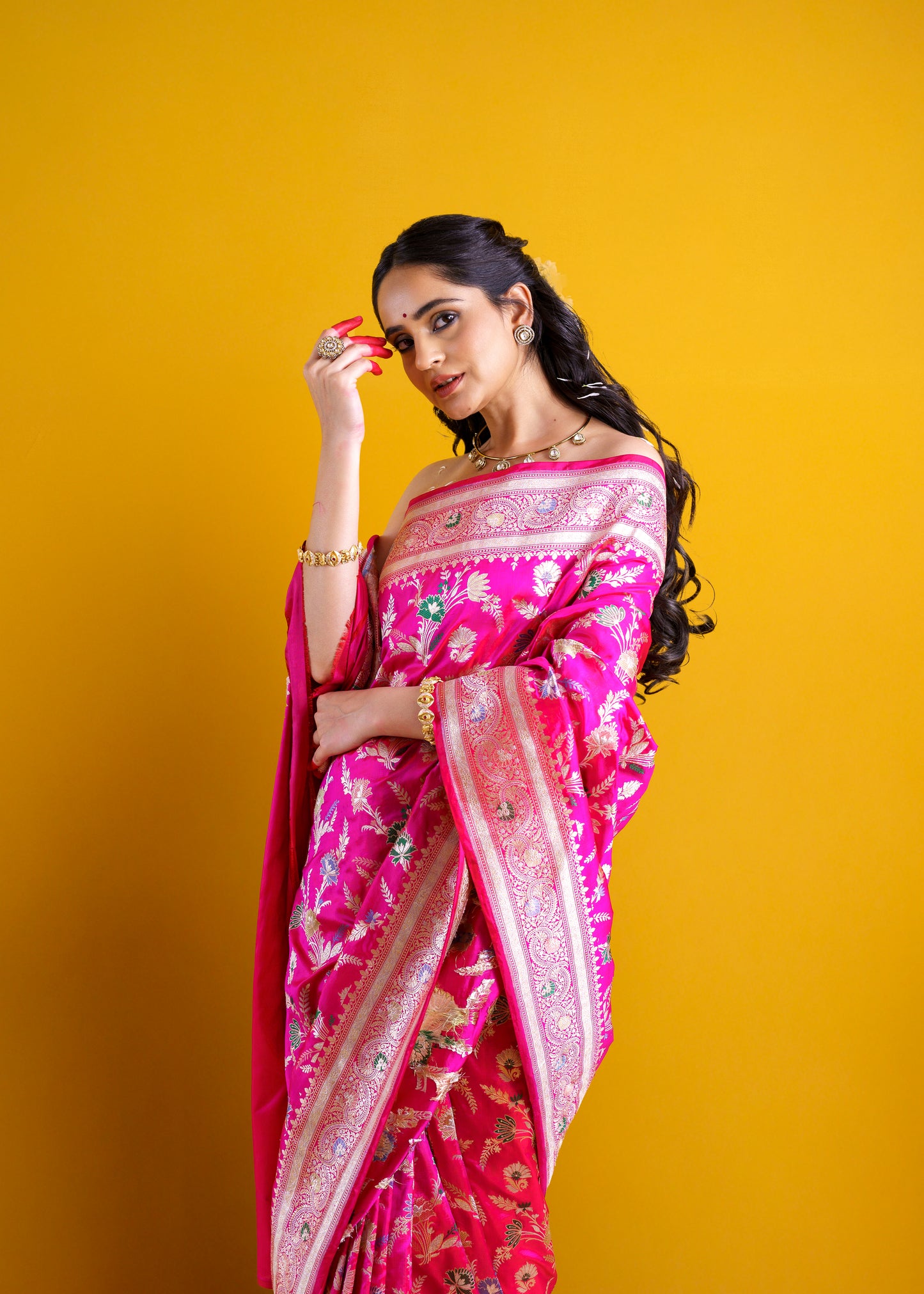 Pink Katan silk Meendar Kadhwa Weave Saree