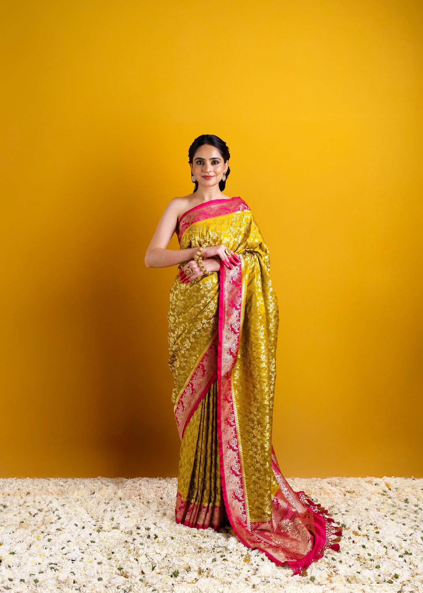 Mustard Pink Mashru silk Saree