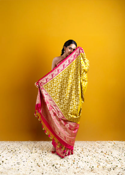 Mustard Pink Mashru silk Saree