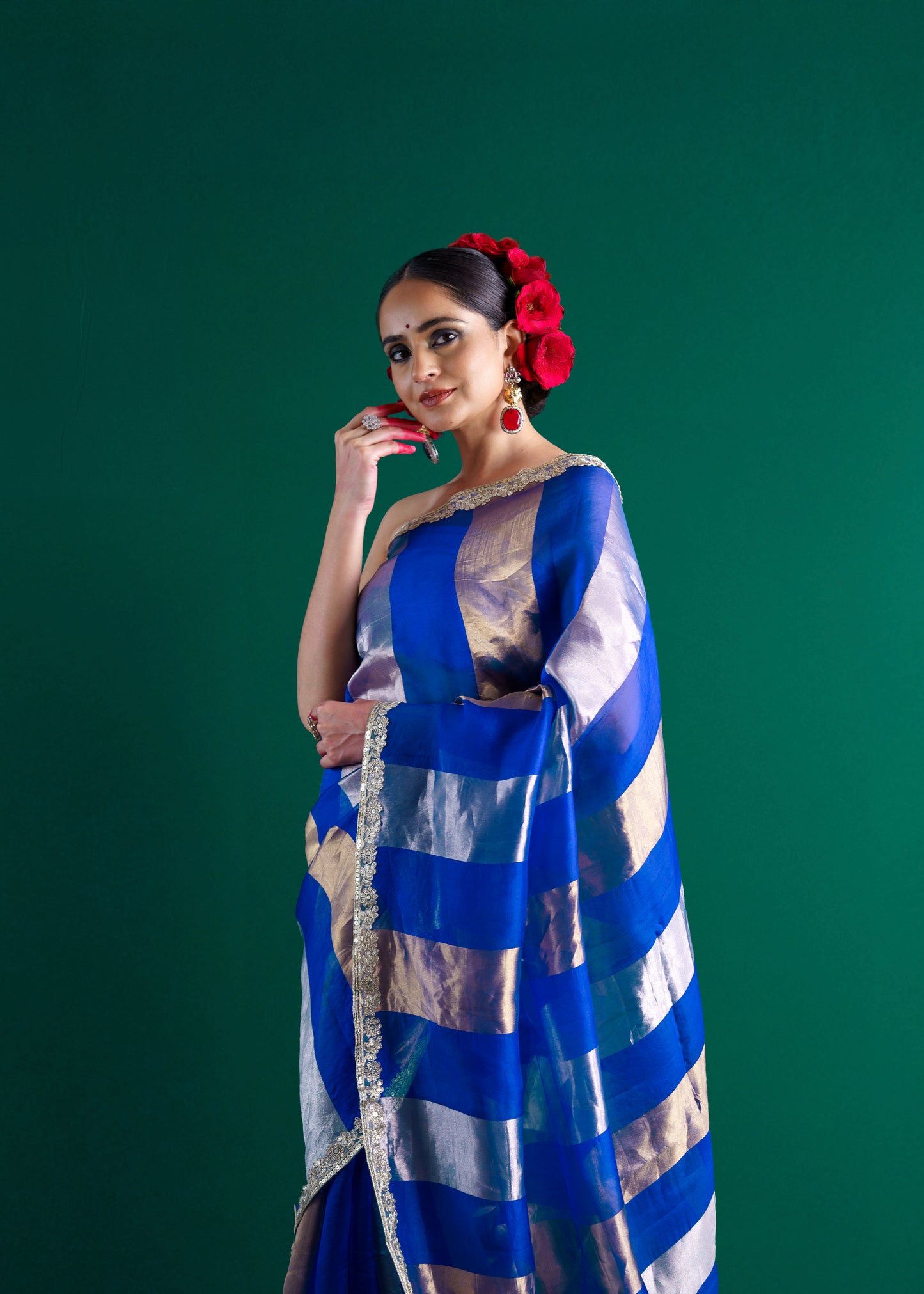 Blue pure handloom kora silk saree.