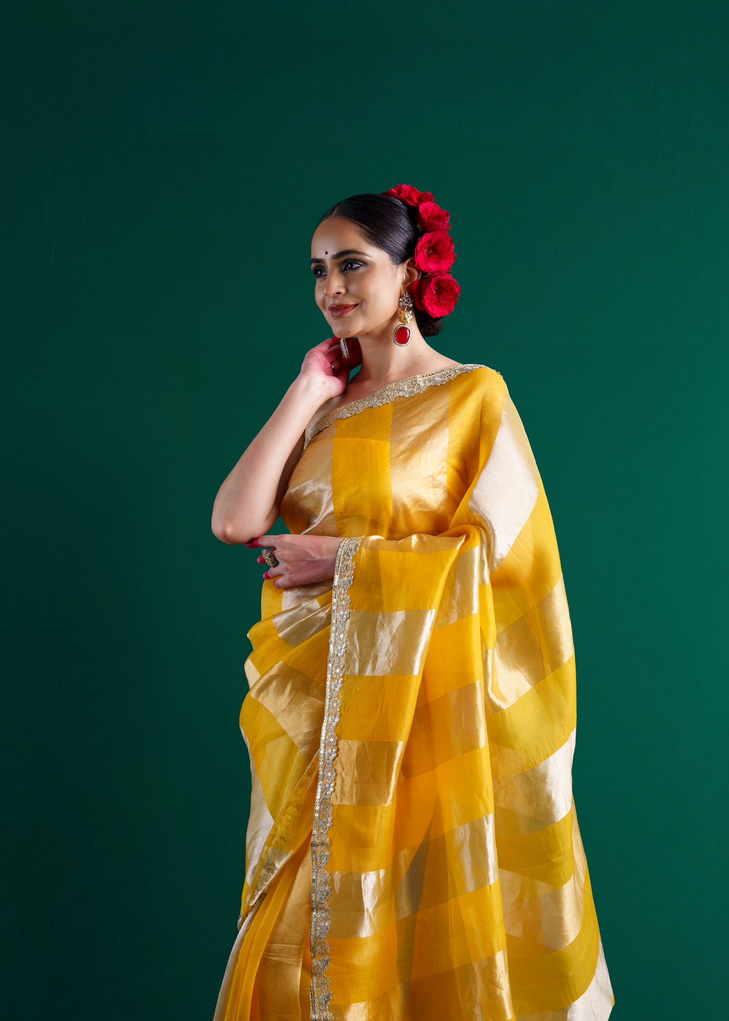 Yellow handloom kora silk saree.