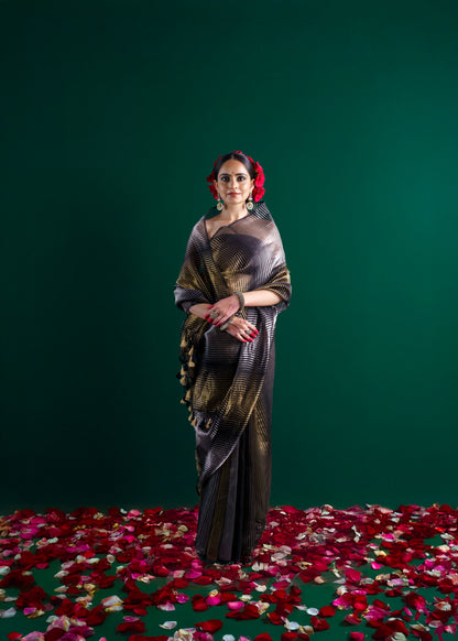 Black kora tissue handloom saree