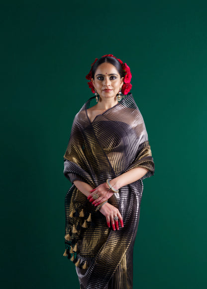 Black kora tissue handloom saree