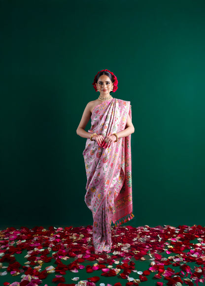 Pink tussar georgette tilfi weaving saree.