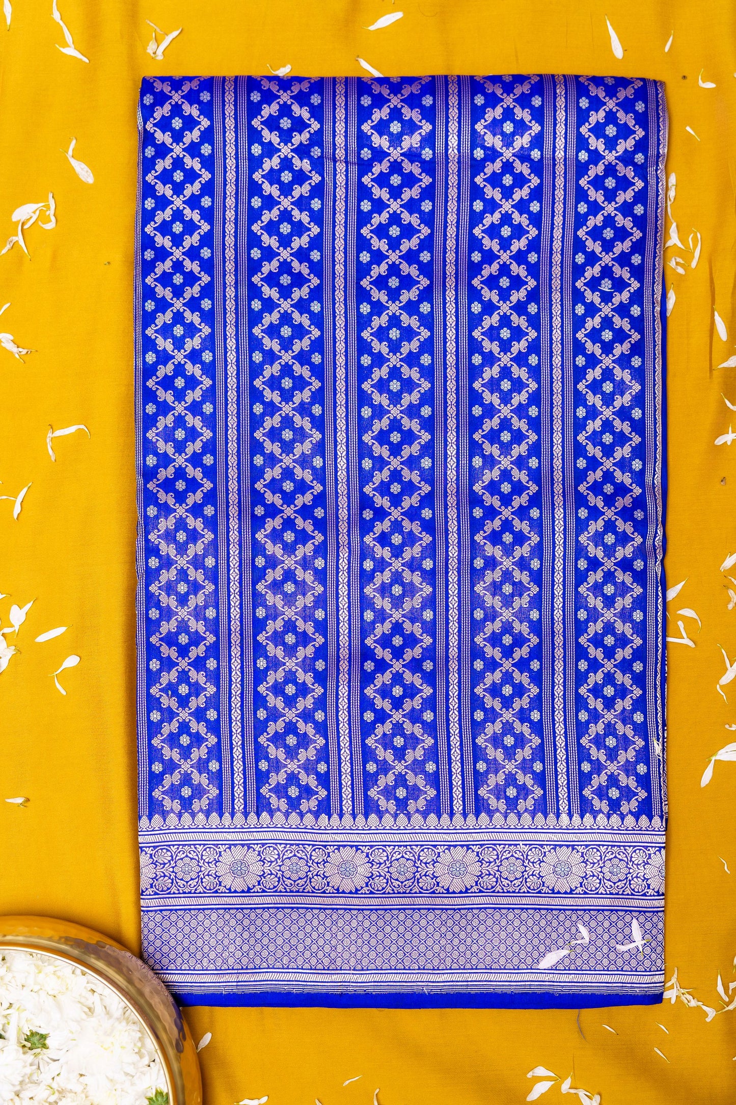 Blue katan silk full jaal kadhwa weave saree.