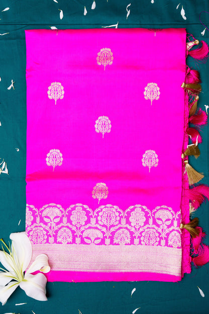 Rani Pink Raw Mango silk saree