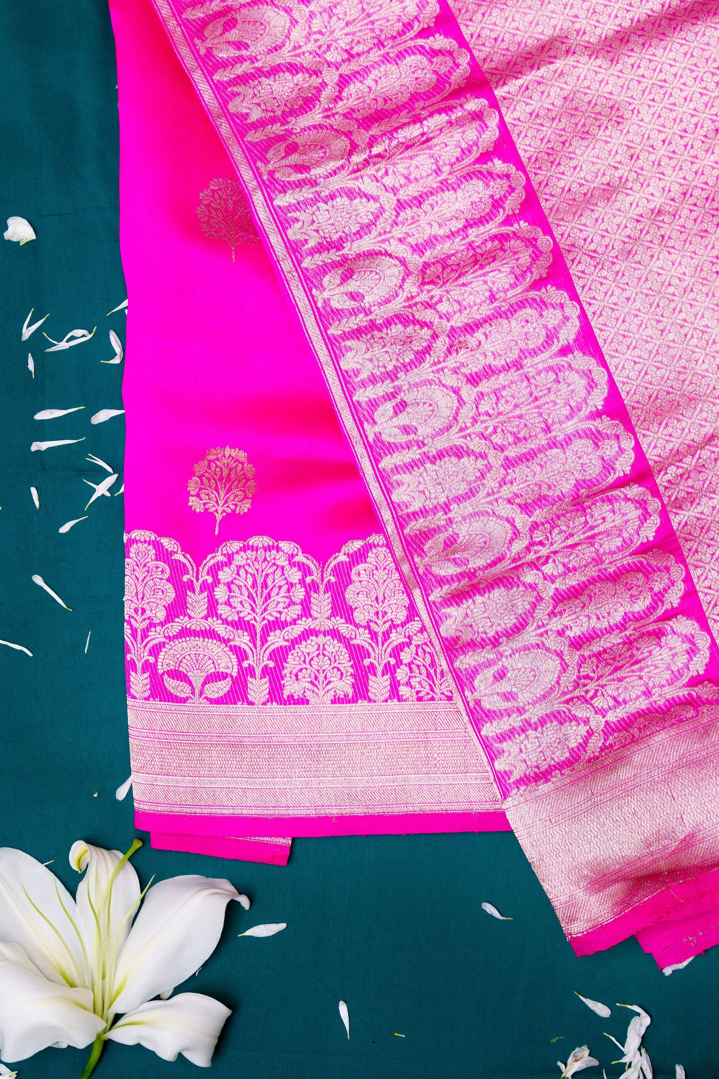 Rani Pink Raw Mango silk saree