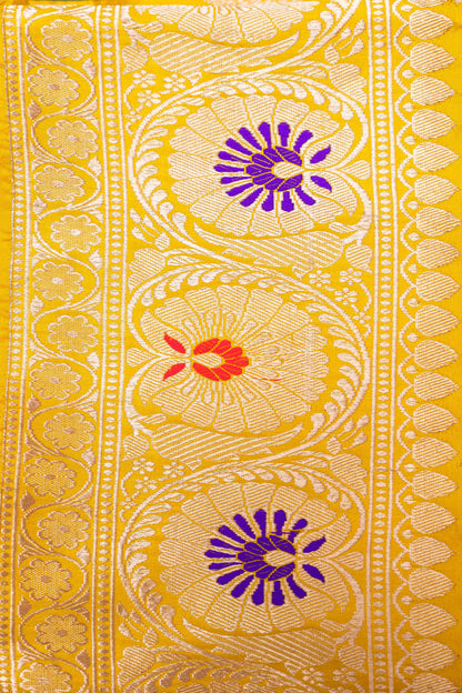 Yellow Meenadar booti katan silk saree