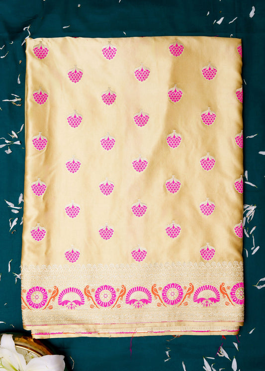 Cream Mashru Silk Saree