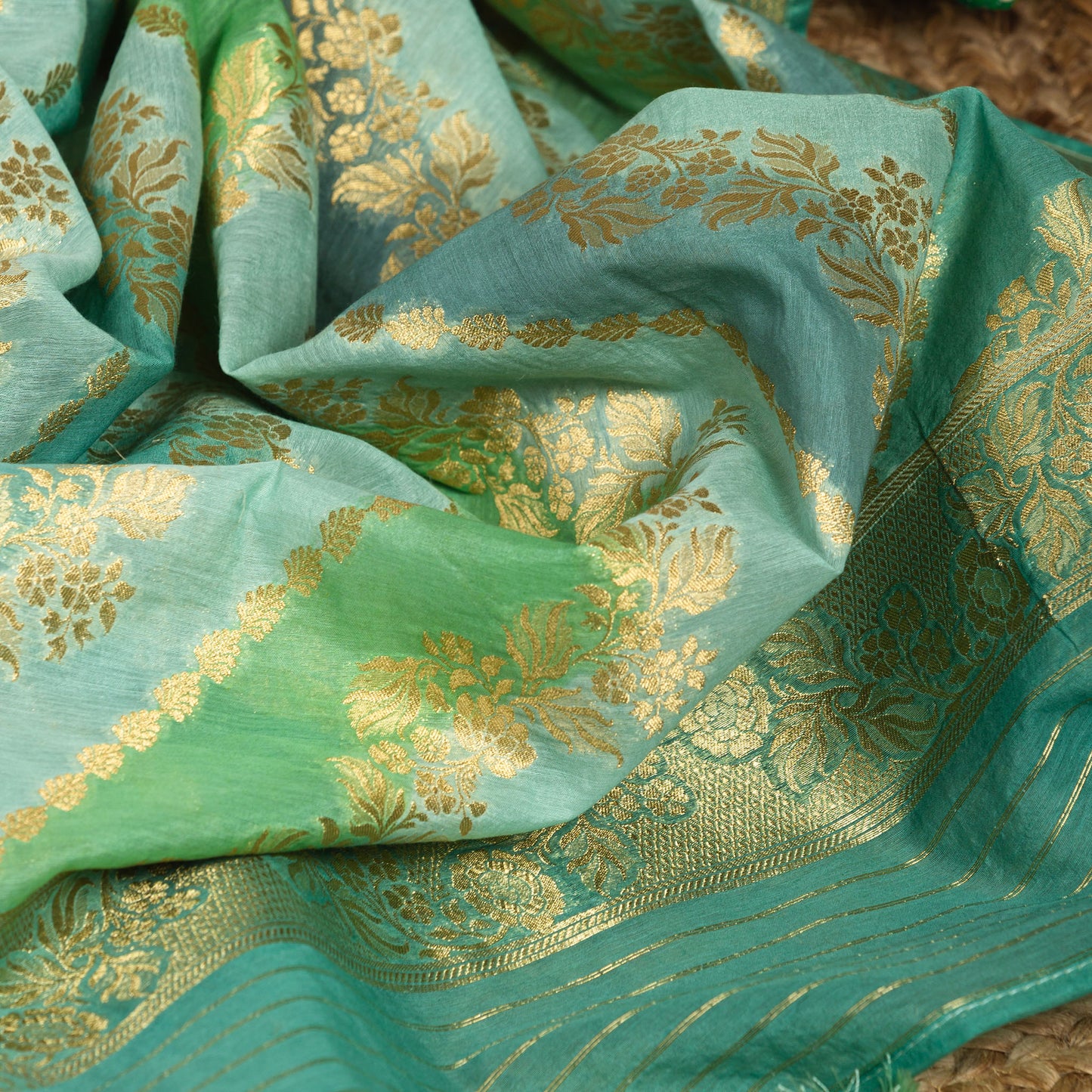 Green Beautiful Chanderi Suit Set with Rangakat Dupatta