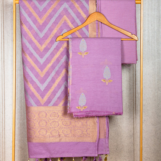 Lavender Beautiful triangle weaving Chanderi Cotton Suit Set