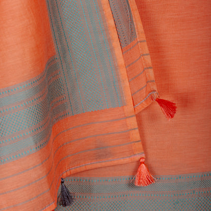 Peach Kairi design pure cotton weaving shirt and border dupatta, plain bottom