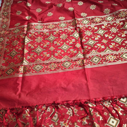 Gharchola silk suit, full jaal weaving kurta and dupatta, plain bottom